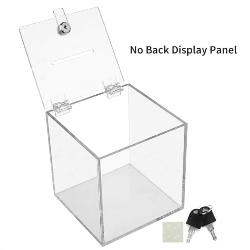 QWORK Acrylic Donation & Suggestion Box 6x6x6 Inches – Clear Lockable Design for Office, Event & Counter Use