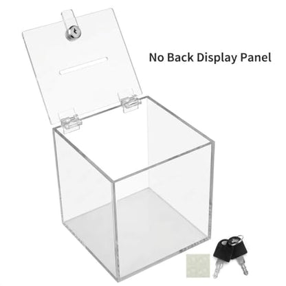 QWORK Acrylic Donation & Suggestion Box 6x6x6 Inches – Clear Lockable Design for Office, Event & Counter Use