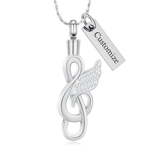 Imrsanl Music Note Urn Necklace for Ashes Musical Symbol with Wing Memorial Pendant Cremation Jewelry for Women Men Ashes Holder Funeral Keepsake - color: Customize