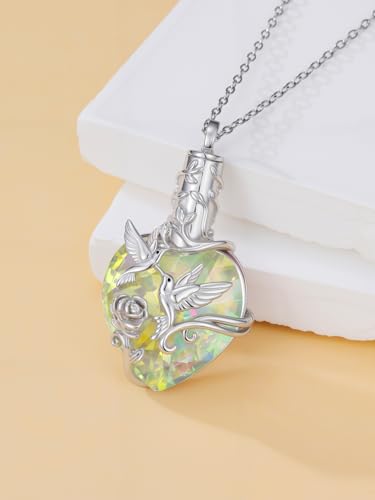JKR Heart Urn Necklace for Ashes Crystal Keepsake Pendant Memorial Jewelry - style: Hummingbird-White Crystal