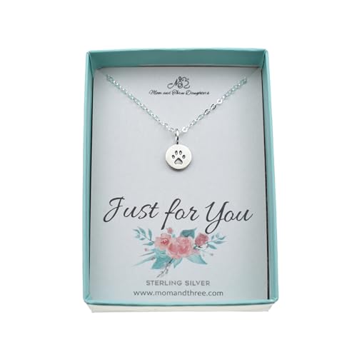 MOM & THREE DAUGHTERS Sterling Silver Paw Print Necklace – 18″ Cable Chain – Pet Memorial or Dog Lover Gift – Handmade Fine Jewelry
