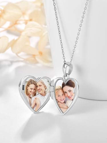 TANGPOET Heart Locket Necklace for Women 925 Sterling Silver Photo Locket Holds Two Pictures Inside Memorial Keepsake Jewelry Gifts for Mothers Day Birthday Christmas - style: A01-Forget Me Not