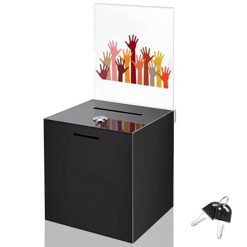 Marsui 1 Pack Acrylic Suggestion Donation Box Large Safe Ballot Box with Lock and Sign Holder for Voting Charity Business Cards Collection Display Ticket Comment (Black,9.06 x 9.06 x 5.12 Inch) - color: Black, size: 9.06 x 9.06 x 5.12 Inch
