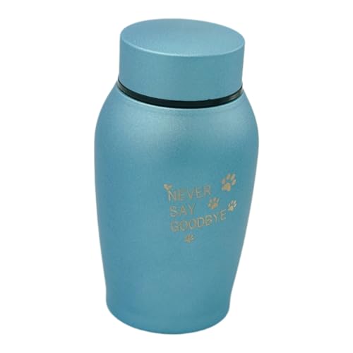 Pet Cremation Urn Engraved Stainless Steel | for Small Pets up to 20 Pounds | Blue | Beautiful Memorial for Dogs, Cats, Birds, Rabbits, Horses, and More - color: Blue - Never Say Goodbye, size: Small