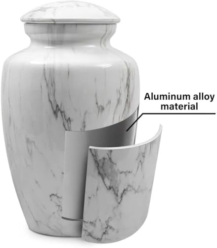 White Marble Finish Urn for Ashes Adult Male Female | Large Cremation Urn for Human Ashes Men and Women,Memorial Urn for Dad/Father/Grandpa/Brother(Includes Velvet Bag) - size: Large,White Marble Finish