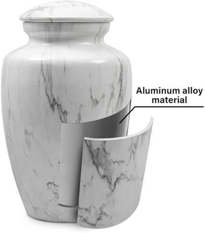 White Marble Finish Urn for Ashes Adult Male Female | Large Cremation Urn for Human Ashes Men and Women,Memorial Urn for Dad/Father/Grandpa/Brother(Includes Velvet Bag) - size: Large,White Marble Finish
