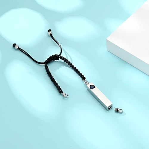 Hearbeingt Crystal Heart Cremation Jewelry Bar Urn Bracelet for Ashes - color: Silver-Blue stone