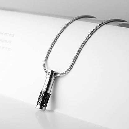 STWTR Stainless steel cylinder souvenir capsule pendant necklace, cremation ash pill container necklace - color: D