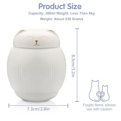 Ceramic Cat Urn for Ashes - Pet Memorial Box with Secure Lid | Cremation Keepsake for Cats (9 lbs)（White） - color: White