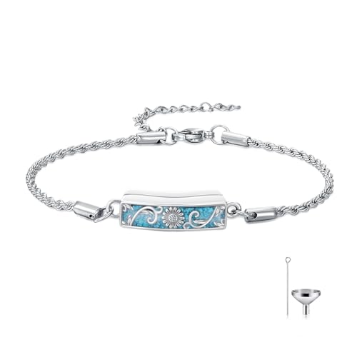 YYB Urn Bracelet for Ashes Hummingbird/Dragonfly/Butterfly/Sunflower Turquoise Locket Bracelet Cremation Memorial Jewelry Mothers Day Gifts for Women - color: Sunflower