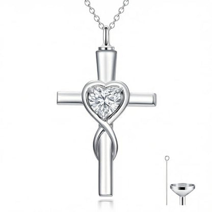 YYB Urn Necklace for Ashes Women Heart Birthstone Cross Cremation Jewelry | Memorial Keepsake Funeral Jewelry for Loved Ones (with Funnel Filler) - color: 04-Apr-CZ.