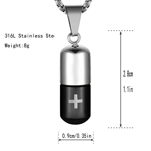 STWTR Stainless Steel Cylindrical Souvenir Capsule Pill Pendant Necklace, Cremated Ashes Pill Container Necklace - color: Black-B