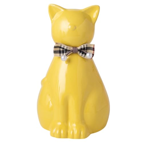 ETIAL Ceramic Pet Urn for Ashes, Cat Shaped 850ML Funeral Cremation Urn for Small Dogs & Cats, Angel Themed Memorial Keepsake Box, Handmade Heartfelt Sympathy Gift for Pet Loss (Yellow) - color: Yellow
