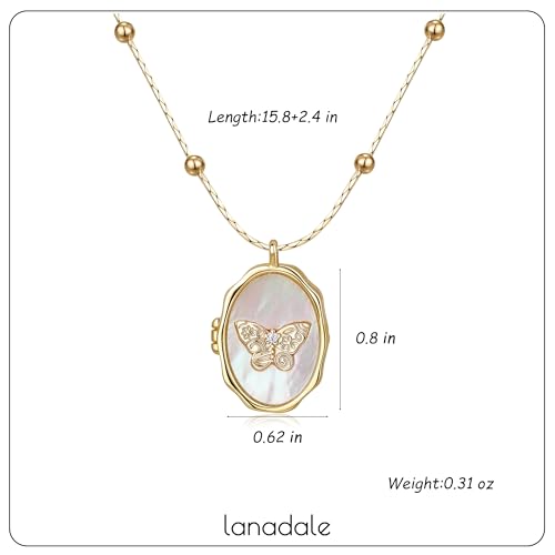 Gold Locket Necklace for Women, Vinatge Heart Oval Butterfly Angel Engraved Pendant that Holds Picture Photo Locket Memorial Necklace Personalized Jewelry Birthday Gifts - color: Oval Butterfly