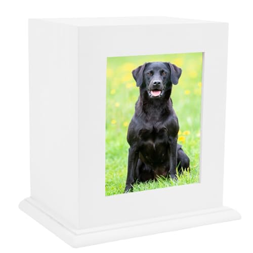 BRKURLEG Pet Urns for Dogs, Wood Pet Urn with Photo Frame, Dog Urn for Ashes, Pets Ashes Box Cremation for Cats Dogs, Suitable for Most Pets, Memorial Box for Dog - color: White