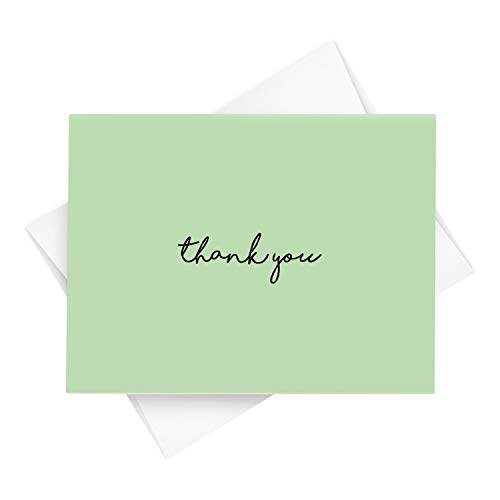 Baby Thank You Card – Elegant Light Green Mint Greeting for Birthdays, Baby Showers, Weddings, Business – White Blank Interior | 4.25 x 5.5” | Set of 25 Cards & 25 Envelopes - color: Mint Green