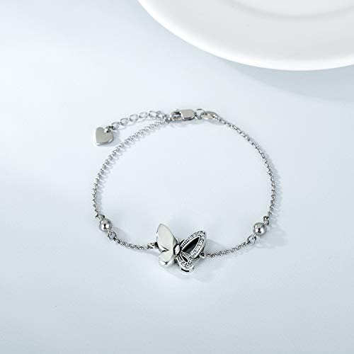 Butterfly/Sunflower/Red Cardinal/Hummingbird Cremation Jewelry 925 Sterling Silver Urn Bracelet Ashes Keepsake Hair Memorial Always in My Heart Locket for Women Mom - style: Butterfly