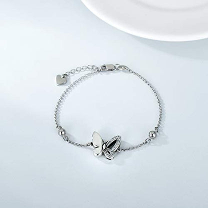 Butterfly/Sunflower/Red Cardinal/Hummingbird Cremation Jewelry 925 Sterling Silver Urn Bracelet Ashes Keepsake Hair Memorial Always in My Heart Locket for Women Mom - style: Butterfly