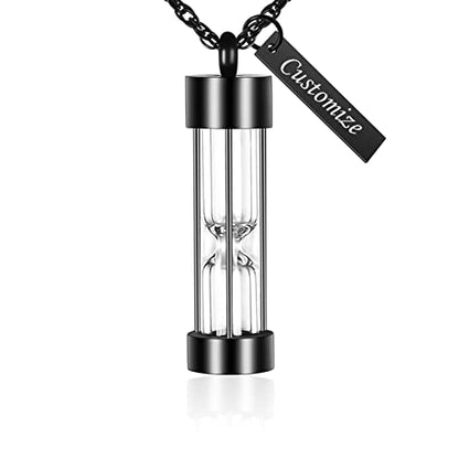 abooxiu Hourglass Urn Necklace for Ashes Cremation Jewelry for Ashes Stainless Steel Memorial Keepsake Ashes Necklace - color: Black-Engraving