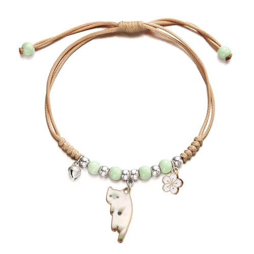 POYAMUSE Lovely Cat and Flower Strand Bracelet - Colorful Beads, Adjustable for Women - color: Siamese brown