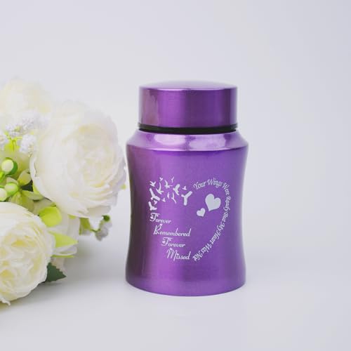 Stainless Steel Mini Heart Pattern Memorial Urn - 4.5 Inches Small Keepsake Container for Human Ashes - size: Heart-Purple