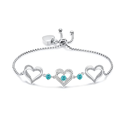 Urn Bracelet for Ashes Heart Cremation Jewelry for Ash for Women Forever Love Cremation bracelets Birthstone Memorial Urn Link Bracelet for Loved Ones Keepsake - color: Silver blue