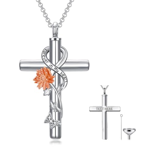 Cross Urn Necklaces for Ashes Sterling Silve 12 Month Birth Flower Cremation Jewelry for Ashes Urn Pendant Keepsake Memorial Pendant Necklace for Ashes for Human Women Pet - color: 11-Nov-Chrysanthemum, style: Personalized