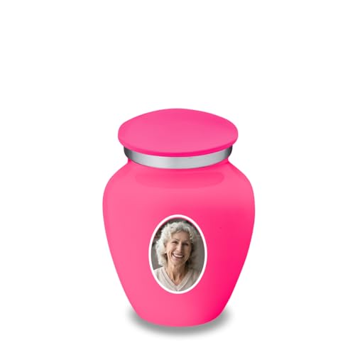 Embrace Keepsake Personalized Picture Cremation Urns for Human Ashes I Bright Pink Photo Funeral Urn for Men and Women with Double Side Engraving I 3.5 lbs - color: Bright Pink