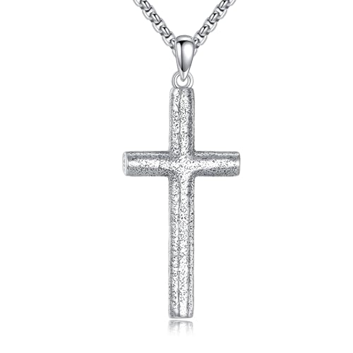 925 Sterling Silver Cross Necklace for Men & Women Crucifix Jesus/Cross Pendant with 22"+2" Stainless Steel Chain Jewelry Gift for Christmas, Father's Day, Mother's Day, Birthday-Gift Box Included - style: A01 Cross
