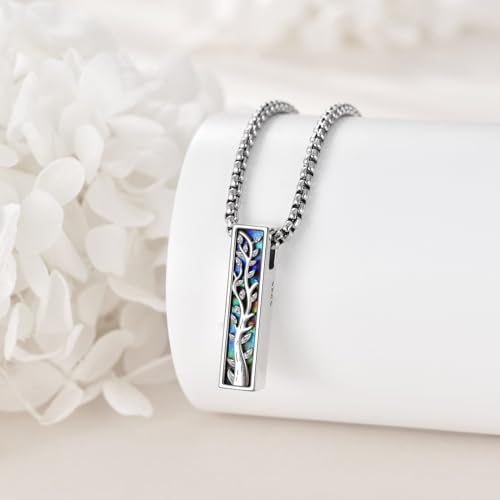 Cremation Urn Necklace for Ashes 925 Sterling Silver Moon Phase/Tree of Life/Hummingbird/Moss Agate/Opal/Compass/Mountain/Butterfly/Turquoise/Sunflower/Dragonfly/Cross Pendant Necklace Cremation Memorial Keepsake Urn Jewelry for Women Men - style: Tree of