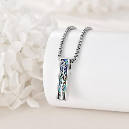Cremation Urn Necklace for Ashes 925 Sterling Silver Moon Phase/Tree of Life/Hummingbird/Moss Agate/Opal/Compass/Mountain/Butterfly/Turquoise/Sunflower/Dragonfly/Cross Pendant Necklace Cremation Memorial Keepsake Urn Jewelry for Women Men - style: Tree of