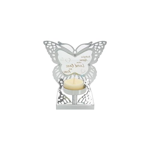 Pavilion Gift Company- Butterflies - 4.75" Silver Butterfly Shaped Tealight Holder Tealight Candle Memorial Bereavement Remembrance Funeral Home Decor