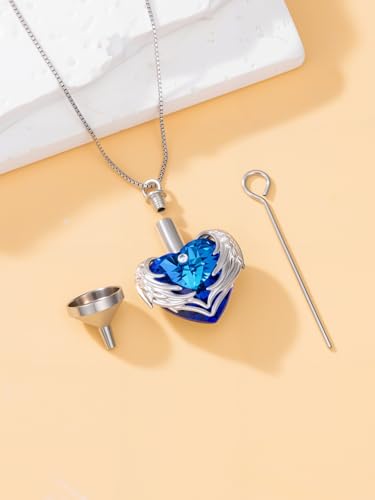 WINNICACA Silver Cremation Urn Necklaces for Ashes of Loved Ones - style: Angel Wings Crystal Necklace