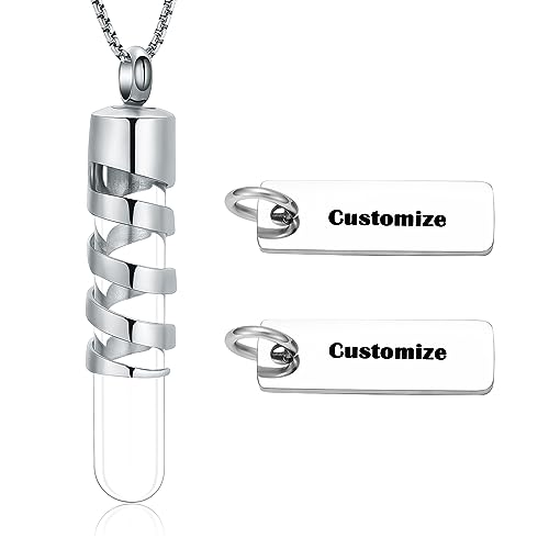 Oinsi Clear Glass Tube Cremation Urn Jewelry Ashes Holder Necklace Keepsake Memorial Pendant Including Box/Fill Kits - color: Customized