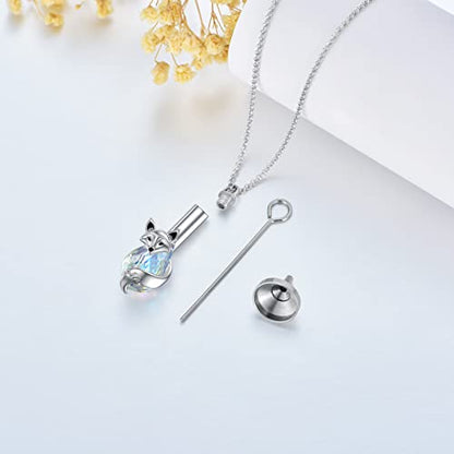 PELOVNY Urn Necklace for Ashes 925 Sterling Silver Butterfly Dragonfly Bee Phoenix Hummingbird Urn Necklaces Animal Crystal Cremation Jewelry for Ashes Cat Dog Pet Memorial Gifts - color: 12-Fox Urn A