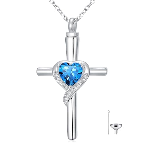 TOUPOP Cross Urn Necklaces for Ashes Birthstone Cremation Jewelry 925 Sterling Silver Cross Memorial Keepsake Funeral Jewelry for Women (with Funnel Filler) - color: 12-December-Topaz
