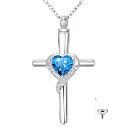 TOUPOP Cross Urn Necklaces for Ashes Birthstone Cremation Jewelry 925 Sterling Silver Cross Memorial Keepsake Funeral Jewelry for Women (with Funnel Filler) - color: 12-December-Topaz