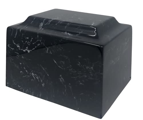 Ebony Classic Cultured Marble by Mackenzie Vault for Silverlight Urns, Black Cremation Urn for Ashes, Adult Sized, Ground Burial, Home Memorial, and Funeral Service - color: Ebony