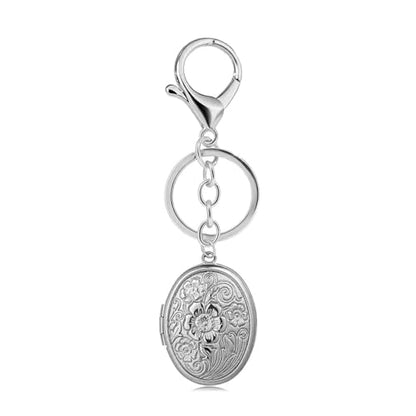 Photo Keychain for Women Silver Oval Locket Bag Charm Picture Holder Purse Accessory Memory Gift for Mom Wife
