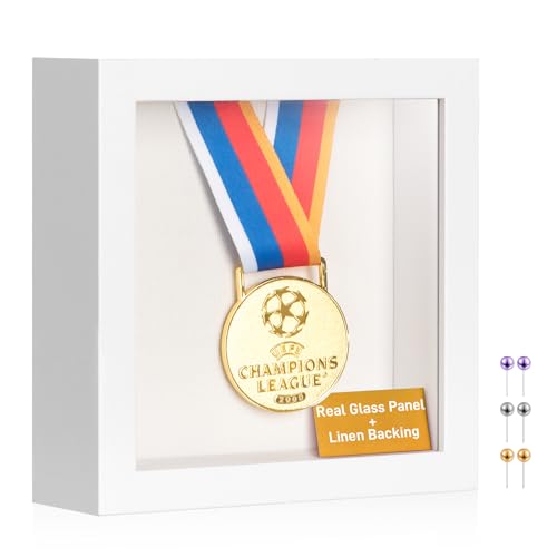 5x5 Small Shadow Box Frame with Ultra-Clear Glass & Soft Linen Back - color: White+high Definition Panel + Shatter-proof Packaging, size: 5x5