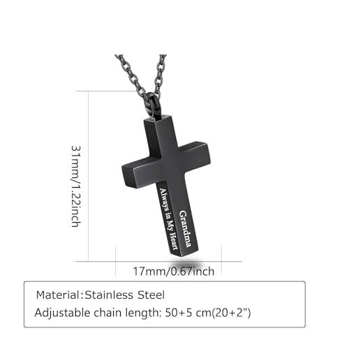 Cross Urn Necklace for Ashes for Men Women Cremation Jewelry Urns Locket Pendant Ashes Holder Memorial Jewelry-Always in My Heart - color: Always in My Heart,Black Grandma