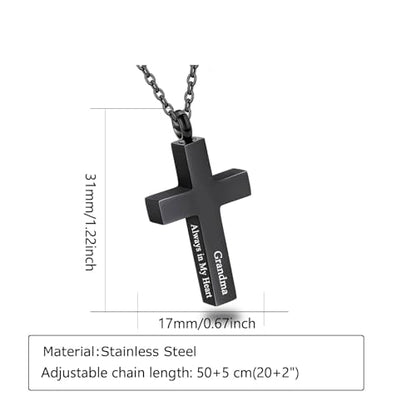 Cross Urn Necklace for Ashes for Men Women Cremation Jewelry Urns Locket Pendant Ashes Holder Memorial Jewelry-Always in My Heart - color: Always in My Heart,Black Grandma