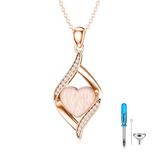 925 Sterling Silver Urn Necklace for Ashes, Teardrop/Tree of Life/Sunflower/Dragonfly/Sea Turtle/Celtic Knot/Elephant/Hummingbird Memorial Cremation Pendant Necklaces for Animal Human Ashes - color: Rose Gold