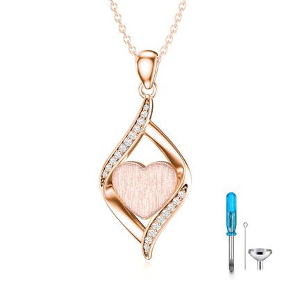925 Sterling Silver Urn Necklace for Ashes, Teardrop/Tree of Life/Sunflower/Dragonfly/Sea Turtle/Celtic Knot/Elephant/Hummingbird Memorial Cremation Pendant Necklaces for Animal Human Ashes - color: Rose Gold