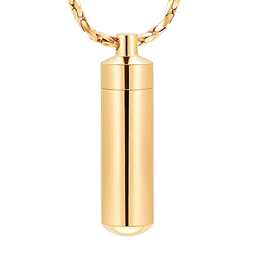 Imrsanl Cremation Jewelry for Ashes Pendant Urn Necklace Cylinder with Glass Vial Keepsake Ashes Memorial Jewelry - color: Gold