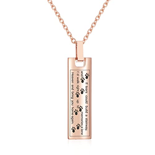 Pet Cremation Jewelry for Dog/Cat Ashes Paw Print Keepsake Memorial Jewelry Stainless Steel Rectangle Cremation Ashes Urn Necklace - color: Rose Gold