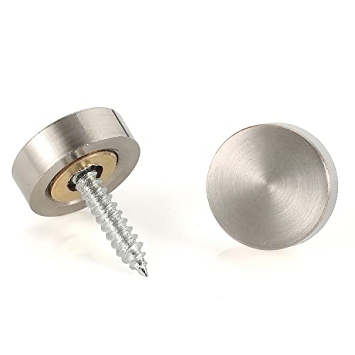 20 PCS Screw Covers Caps (Solid Brass Construction) Mirror Screws Fasteners, Sign Advertising Hardware, 3/5" Diameter, Brushed Stainless Steel - color: Brushed Finish (20 PCS)