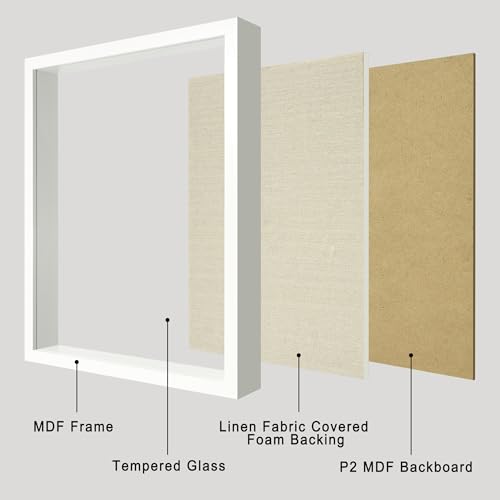11x14 Shadow Box Display Case with Tempered Glass, White Wooden Large Memory Shadow Box Frame with Soft Linen Back - color: White, size: 11x14