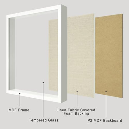 11x14 Shadow Box Display Case with Tempered Glass, White Wooden Large Memory Shadow Box Frame with Soft Linen Back - color: White, size: 11x14