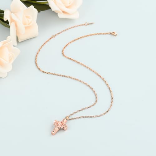 shajwo Tree of Life Cross Urn Necklace for Ashes - color: Rose Gold